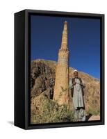 Afghani Man in Front of 12th Century Minaret of Jam, Ghor (Ghur, Afghanistan-Jane Sweeney-Framed Stretched Canvas