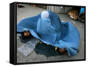 Afghans Girls Look out from the Burqa of Their Mother-null-Framed Stretched Canvas