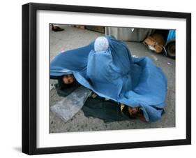 Afghans Girls Look out from the Burqa of Their Mother-null-Framed Photographic Print