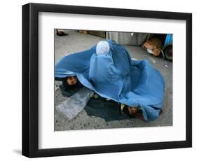 Afghans Girls Look out from the Burqa of Their Mother-null-Framed Photographic Print