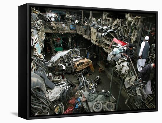 Afghans Shop for Used Car Parts at At an Auto Parts Market-null-Framed Stretched Canvas