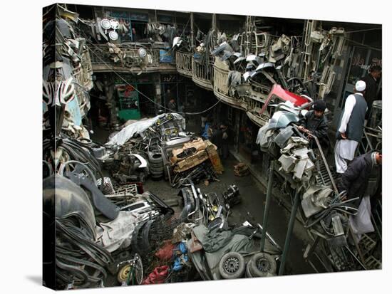 Afghans Shop for Used Car Parts at At an Auto Parts Market-null-Stretched Canvas