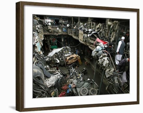 Afghans Shop for Used Car Parts at At an Auto Parts Market-null-Framed Photographic Print