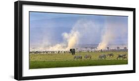 Africa elephant, wildebeests and plains zebras, Amboseli National Park, Kenya-Art Wolfe-Framed Photographic Print