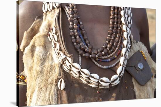 Africa, Ethiopia, South Omo, Hamer tribe. Detail of a necklace and cowrie shells.-Ellen Goff-Stretched Canvas