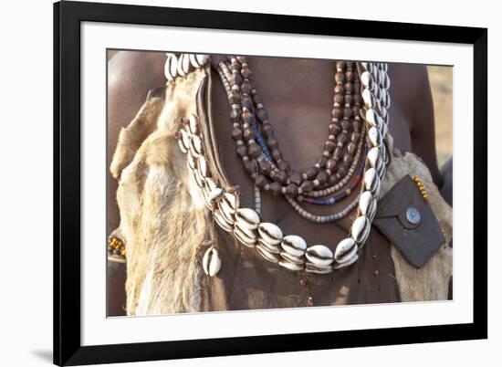 Africa, Ethiopia, South Omo, Hamer tribe. Detail of a necklace and cowrie shells.-Ellen Goff-Framed Premium Photographic Print