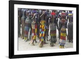 Africa, Ethiopia, Southern Omo Valley. Nyangatom women wear long leather skirts with beadwork.-Ellen Goff-Framed Photographic Print