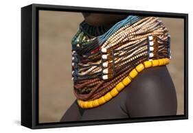 Africa, Ethiopia, Southern Omo Valley, Nyangton Tribe. Detail of a Nyangton woman's necklace.-Ellen Goff-Framed Stretched Canvas