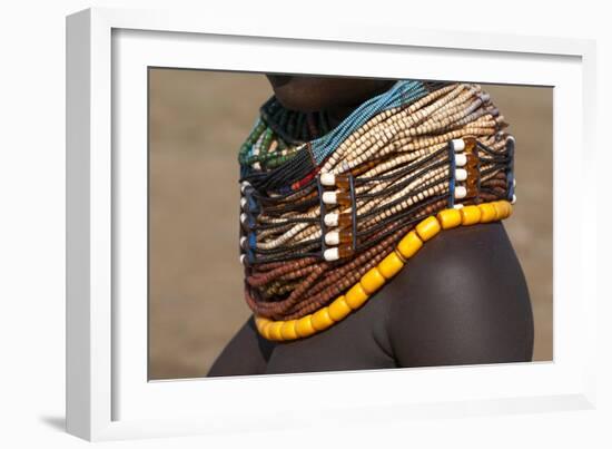 Africa, Ethiopia, Southern Omo Valley, Nyangton Tribe. Detail of a Nyangton woman's necklace.-Ellen Goff-Framed Photographic Print