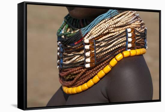 Africa, Ethiopia, Southern Omo Valley, Nyangton Tribe. Detail of a Nyangton woman's necklace.-Ellen Goff-Framed Stretched Canvas