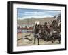 Africa. Explorers Confronting with Natives of Bumbireh Island. Engraving. Colored.-Tarker-Framed Photographic Print