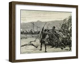 Africa. Explorers Confronting with Natives of Bumbireh Island-null-Framed Giclee Print