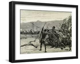 Africa. Explorers Confronting with Natives of Bumbireh Island-null-Framed Giclee Print