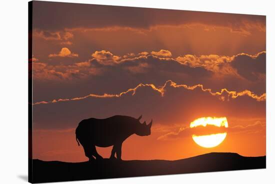 Africa, Kenya, Masai Mara Game Reserve. Composite of White Rhino Silhouette and Sunset-Jaynes Gallery-Stretched Canvas
