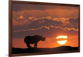 Africa, Kenya, Masai Mara Game Reserve. Composite of White Rhino Silhouette and Sunset-Jaynes Gallery-Framed Photographic Print