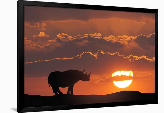 Africa, Kenya, Masai Mara Game Reserve. Composite of White Rhino Silhouette and Sunset-Jaynes Gallery-Framed Photographic Print