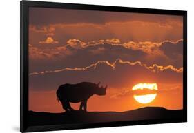 Africa, Kenya, Masai Mara Game Reserve. Composite of White Rhino Silhouette and Sunset-Jaynes Gallery-Framed Photographic Print