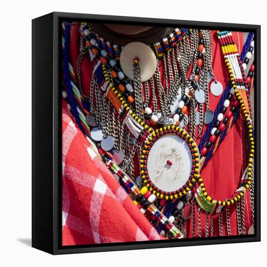 Africa, Kenya, Masai Mara National Reserve. Masai tribal jewelry and ornamentation.-Emily Wilson-Framed Stretched Canvas