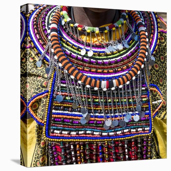 Africa, Kenya, Masai Mara National Reserve. Masai tribal jewelry and ornamentation.-Emily Wilson-Stretched Canvas