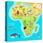 Africa Mainland Cartoon Map with Local Fauna. Cute African Animals Flat Vector. Savannah Predator.-robuart-Stretched Canvas