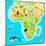 Africa Mainland Cartoon Map with Local Fauna. Cute African Animals Flat Vector. Savannah Predator.-robuart-Mounted Art Print