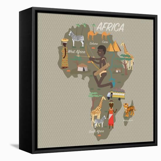 Africa Map and Travel Eps 10 Format-Sajja-Framed Stretched Canvas