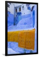 Africa, Morocco, Chefchaouen. Rugs Draped on a Wall in the Blue Town-Brenda Tharp-Framed Photographic Print