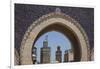 Africa, Morocco, Fes. an Arch with Classic Moorish Decor Frames Two Minarets-Brenda Tharp-Framed Photographic Print