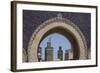 Africa, Morocco, Fes. an Arch with Classic Moorish Decor Frames Two Minarets-Brenda Tharp-Framed Photographic Print