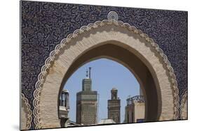 Africa, Morocco, Fes. an Arch with Classic Moorish Decor Frames Two Minarets-Brenda Tharp-Mounted Photographic Print