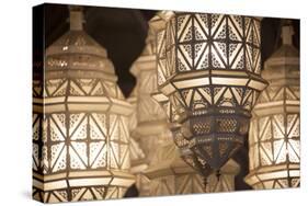 Africa, Morocco, Marrakesh. Close-Up of Ornate Metal Lanterns-Alida Latham-Stretched Canvas