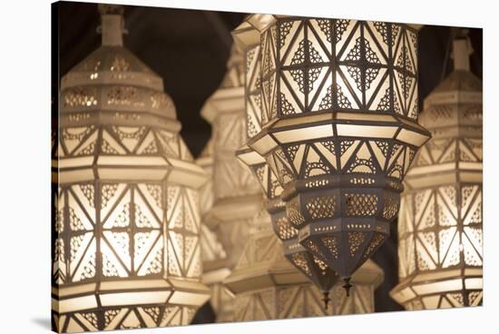 Africa, Morocco, Marrakesh. Close-Up of Ornate Metal Lanterns-Alida Latham-Stretched Canvas