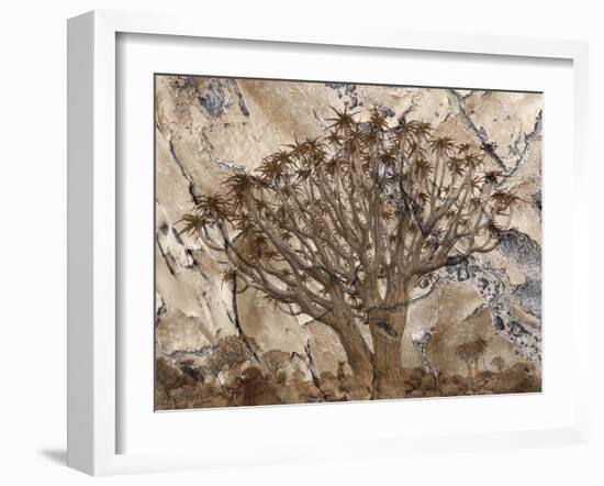 Africa, Namibia. Quiver tree and bark photo montage.-Jaynes Gallery-Framed Photographic Print