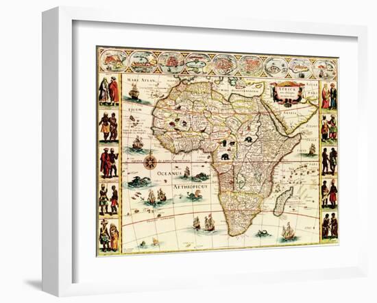 Africa - Panoramic Map - Africa-Lantern Press-Framed Art Print