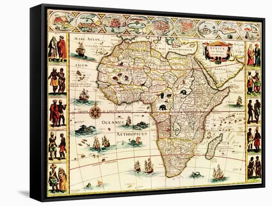 Africa - Panoramic Map - Africa-Lantern Press-Framed Stretched Canvas