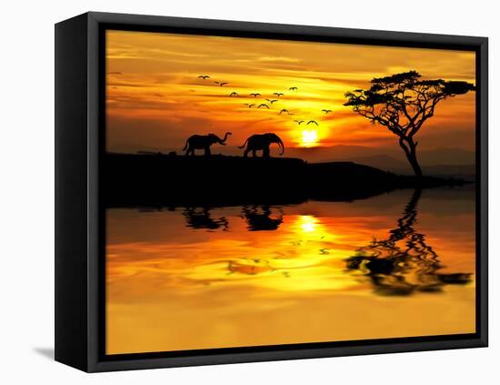 Africa Parading along the Lake-kesipun-Framed Stretched Canvas