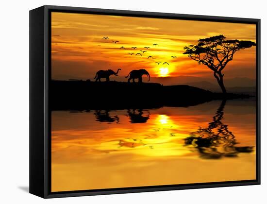 Africa Parading along the Lake-kesipun-Framed Stretched Canvas