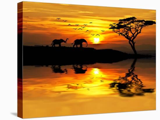 Africa Parading along the Lake-kesipun-Stretched Canvas