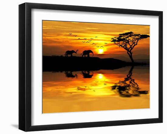 Africa Parading along the Lake-kesipun-Framed Photographic Print