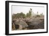 Africa, West Africa, Benin, Beri. Thatched rooves of traditional dwellings in front of palm trees.-Alida Latham-Framed Photographic Print