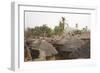 Africa, West Africa, Benin, Beri. Thatched rooves of traditional dwellings in front of palm trees.-Alida Latham-Framed Photographic Print