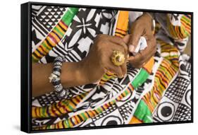 Africa, West Africa, Ghana, Kumasi. Close-up of cheif's jewelry and dress-Alida Latham-Framed Stretched Canvas