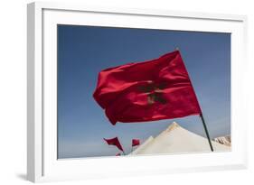 Africa, Western Sahara, Dakhla. the Flag of Morocco Blowing in the Wind-Alida Latham-Framed Photographic Print