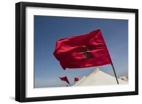 Africa, Western Sahara, Dakhla. the Flag of Morocco Blowing in the Wind-Alida Latham-Framed Photographic Print