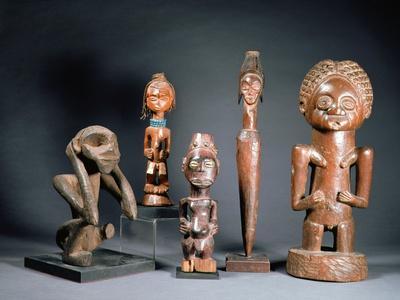 African Tribal Carved Figures L to R: Bakwa Luntu Tribe, Songye Tribe and Luba Tribe of Zaire