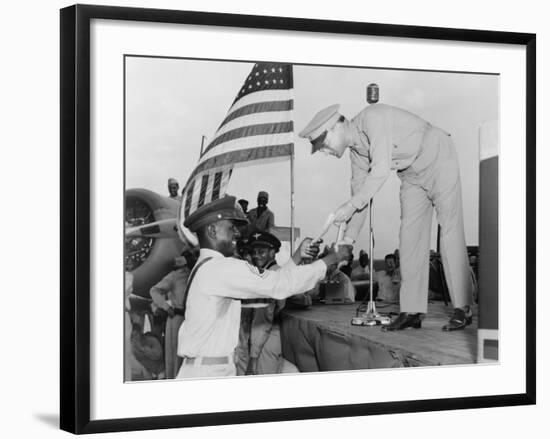 African American Airman Receiving a Military Award at Tuskegee Army Air Field-null-Framed Photo