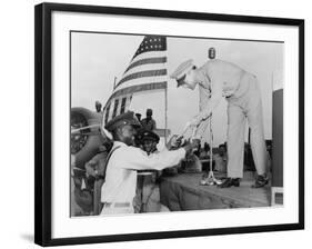 African American Airman Receiving a Military Award at Tuskegee Army Air Field-null-Framed Photo