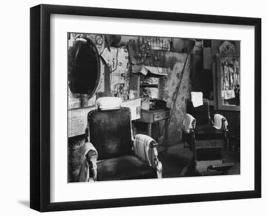 African American Barber Shop, Atlanta, Georgia, March, 1936-null-Framed Art Print