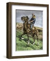 African-American Buffalo Soldier Riding a Frisky Horse Fresh from the Herd, 1880s-null-Framed Giclee Print