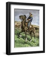 African-American Buffalo Soldier Riding a Frisky Horse Fresh from the Herd, 1880s-null-Framed Giclee Print